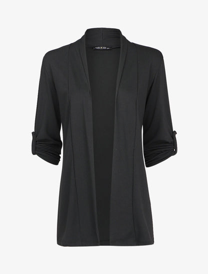 Gilet ouvert à encolure droite et manches 3/4 rabattables - Noir - 1