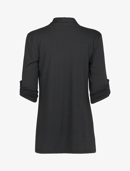 Gilet ouvert à encolure droite et manches 3/4 rabattables - Noir - 2