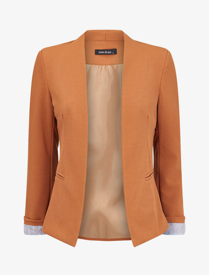 Blazer à revers imprimé rayé - Camel - 1