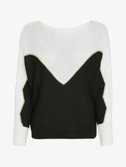 Pull en grosse maille à motif V irisé - Noir - 1