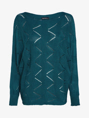 Pull loose en maille geométrique ajourée - Bleu canard - 1