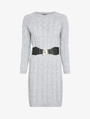 Robe pull en maille torsadée et taille côtelée - Gris chiné - 1