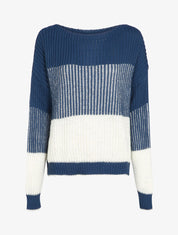Pull en grosse maille contrastée - Bleu - 1