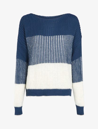 Pull en grosse maille contrastée - Bleu - 1