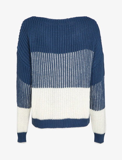 Pull en grosse maille contrastée - Bleu - 2