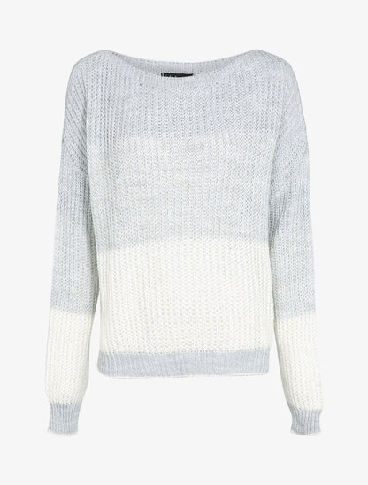 Pull en grosse maille contrastée - Gris clair - 1