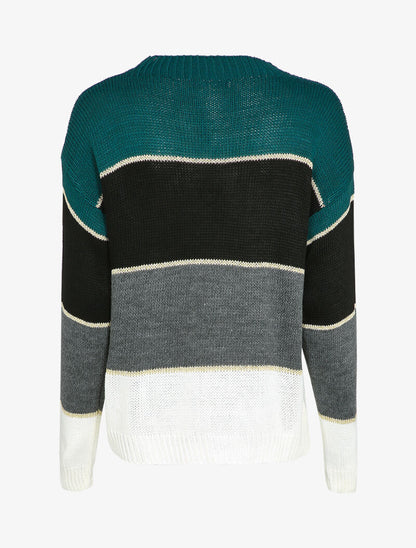 Pull loose à rayures et détails irisés - Bleu canard - 2