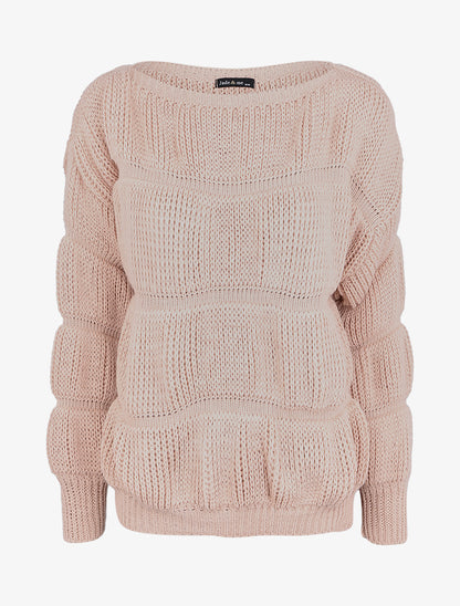 Pull boule effet gondolé - Rose poudré - 1