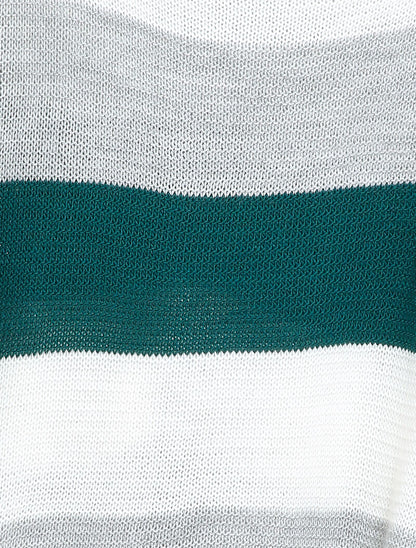 Pull loose à imprimé rayé et manches dolman - Bleu canard - 3