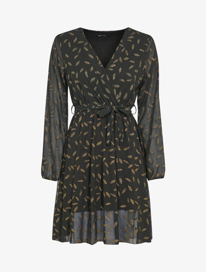 Robe mi-longue à détails irisés plumes - Noir - 5