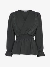 Blouse péplum ornée de borderies - Noir - 1