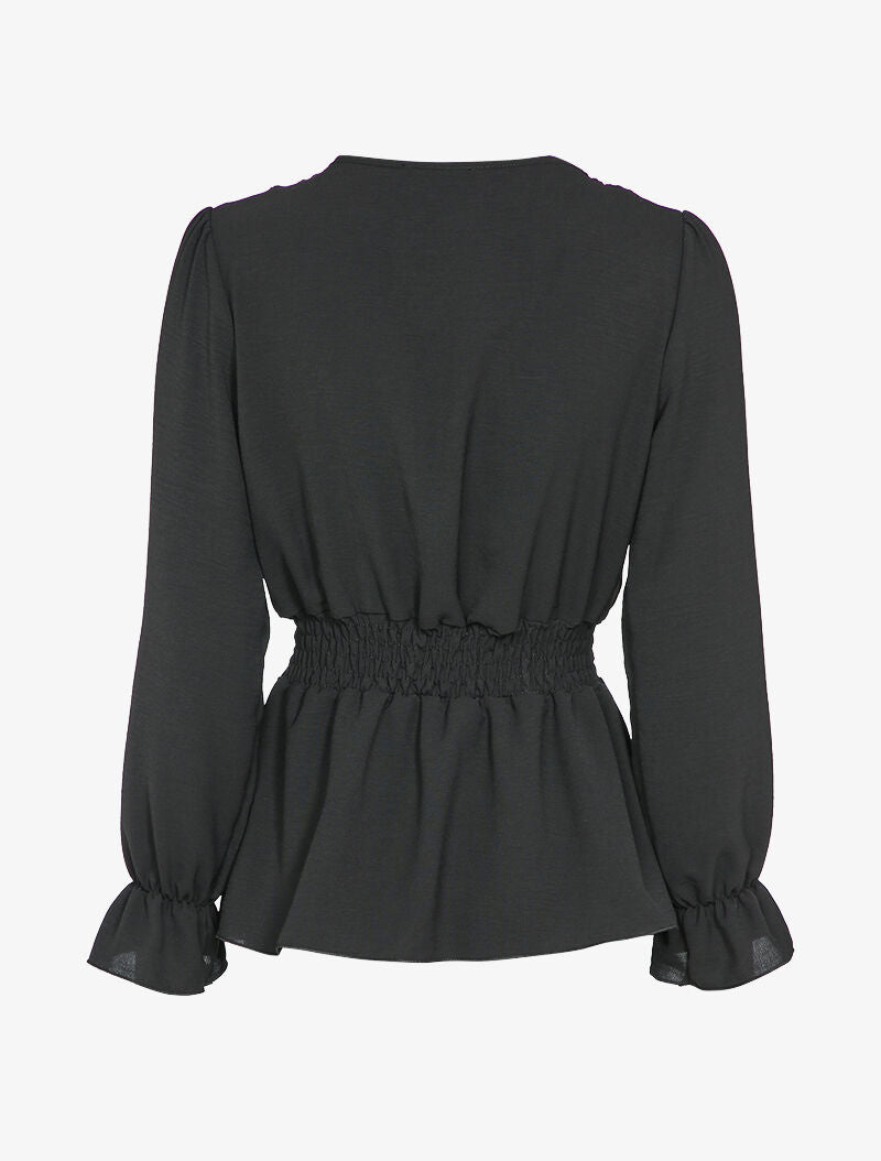 Blouse péplum ornée de borderies - Noir - 2
