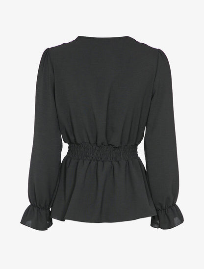 Blouse péplum ornée de borderies - Noir - 2