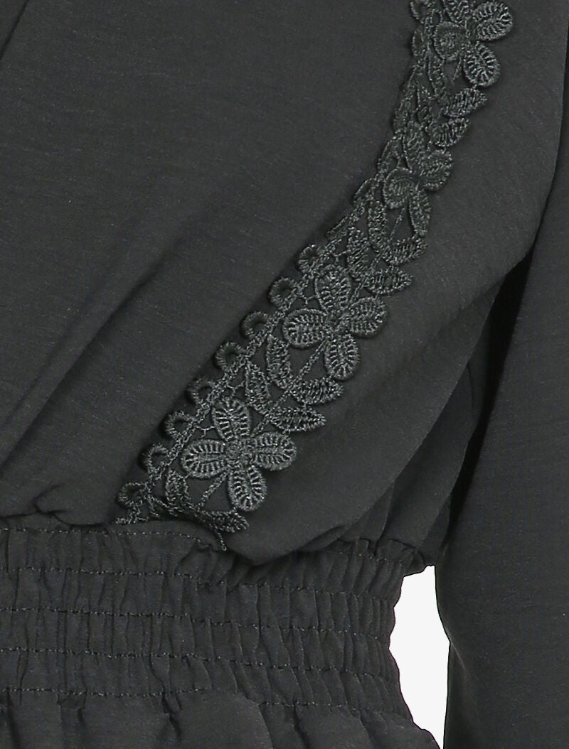Blouse péplum ornée de borderies - Noir - 3