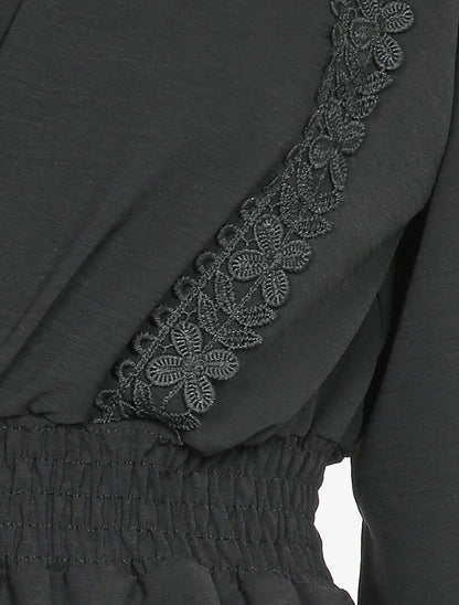 Blouse péplum ornée de borderies - Noir - 3