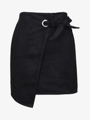 Jupe portefeuille en suédine à pan asymétrique - Noir - 1