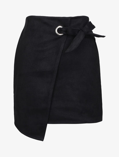 Jupe portefeuille en suédine à pan asymétrique - Noir - 1