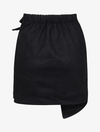 Jupe portefeuille en suédine à pan asymétrique - Noir - 2
