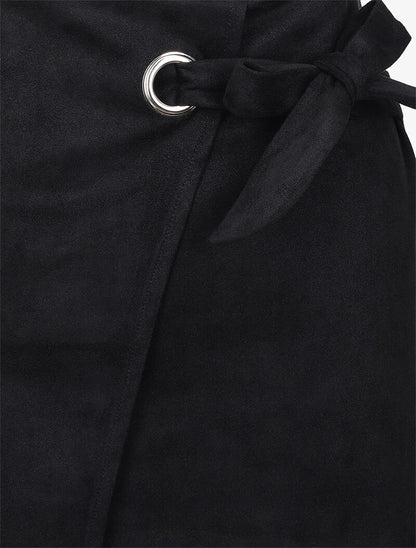Jupe portefeuille en suédine à pan asymétrique - Noir - 3