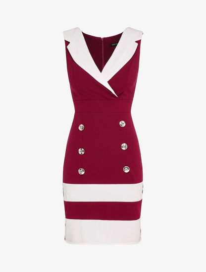 Robe ajustée à col tailleur et boutons décoratifs - Bordeaux - 1