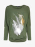 Top manches dolman à motifs plumes - Kaki - 4