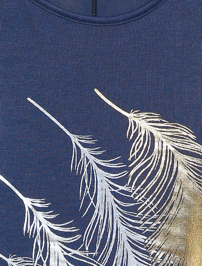 Top manches dolman à motifs plumes - Marine - 4