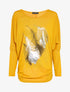 Top manches dolman à motifs plumes - Moutarde - 1