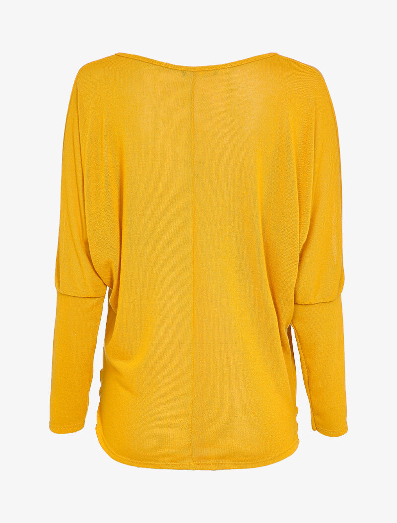 Top manches dolman à motifs plumes - Moutarde - 2