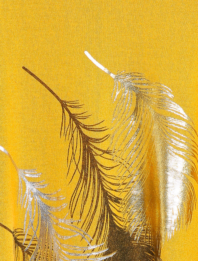 Top manches dolman à motifs plumes - Moutarde - 3