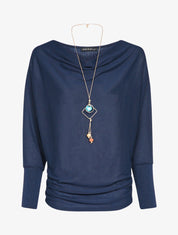 Pull chauve-souris uni - Bleu marine - 4