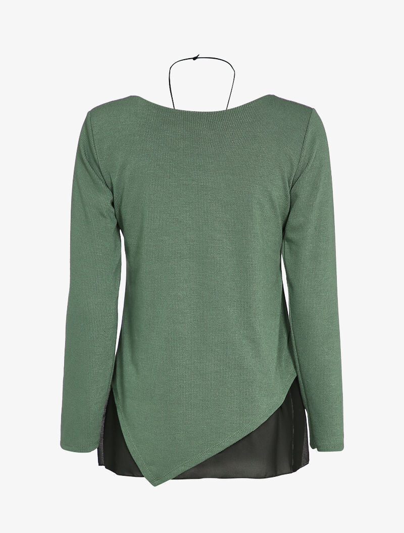 Top côtelé à bords asymétriques et doublure voile - Vert - 2
