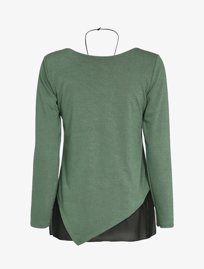 Top côtelé à bords asymétriques et doublure voile - Vert - 2