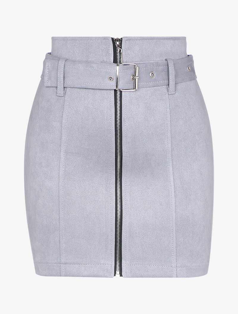 Mini jupe crayon à zip en suédine - Gris clair - 1