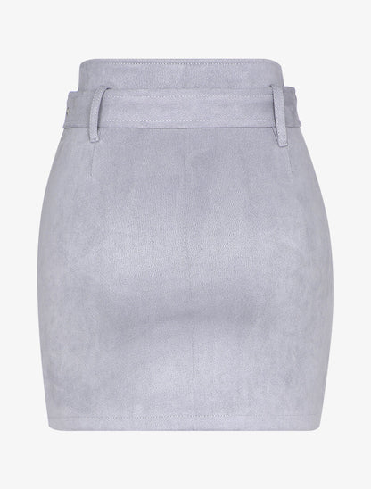 Mini jupe crayon à zip en suédine - Gris clair - 2