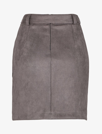 Jupe en suédine drapée style portefeuille - Gris foncé - 2