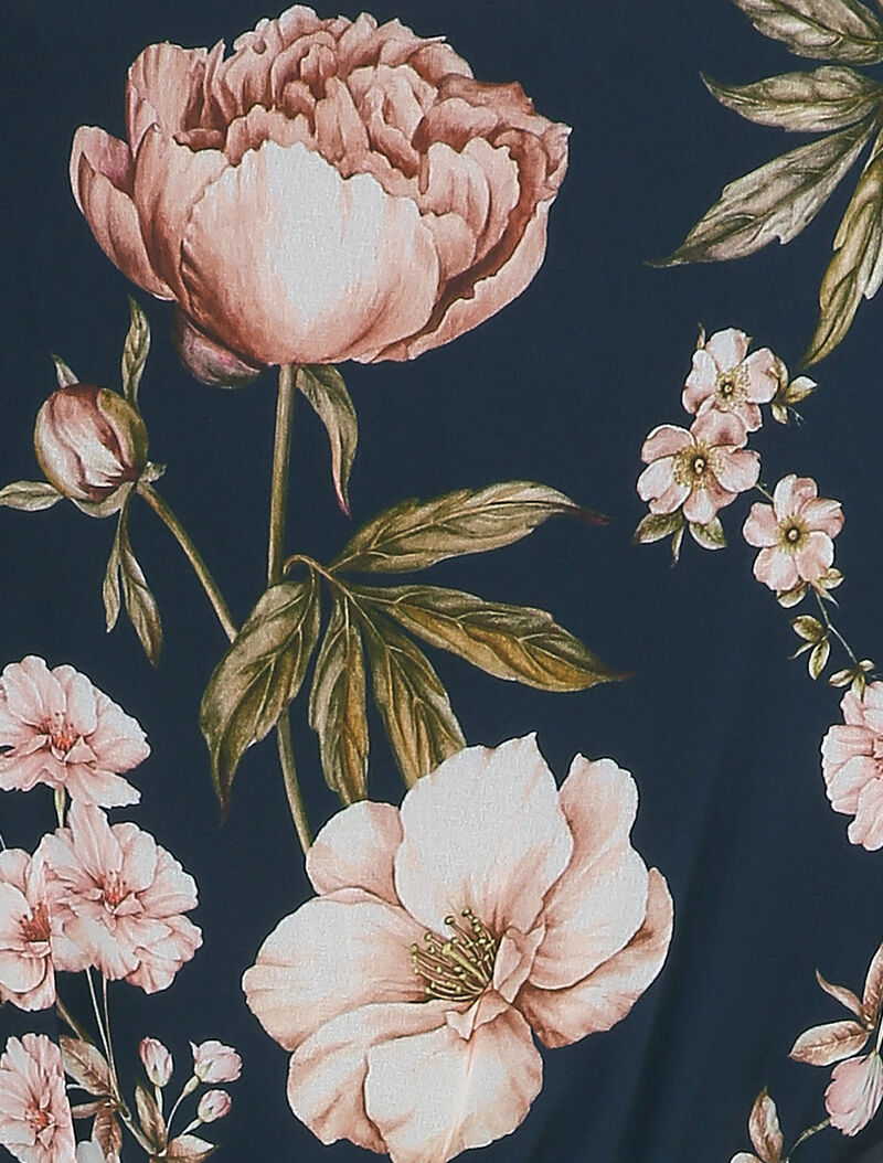 Robe portefeuille volantée à imprimé pivoines - Marine - 3