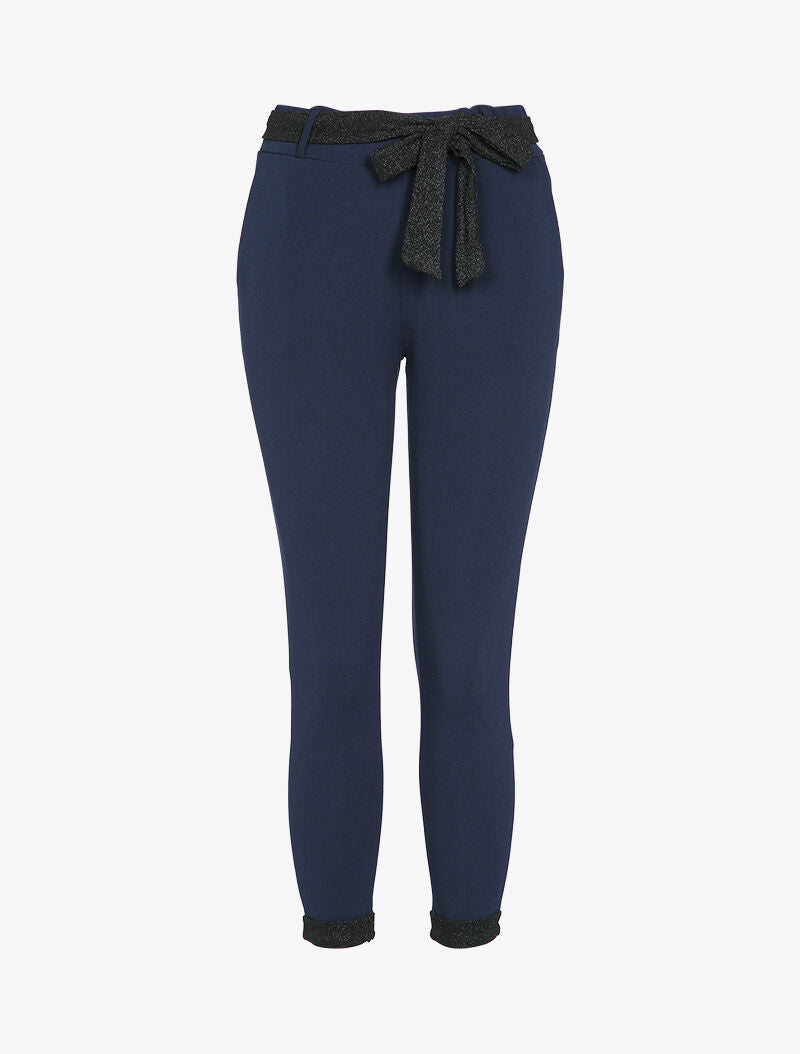 Pantalon 7/8 taille haute coupe carotte - Bleu marine - 1