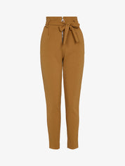 Pantalon carotte zippé à taille empire - Camel - 1