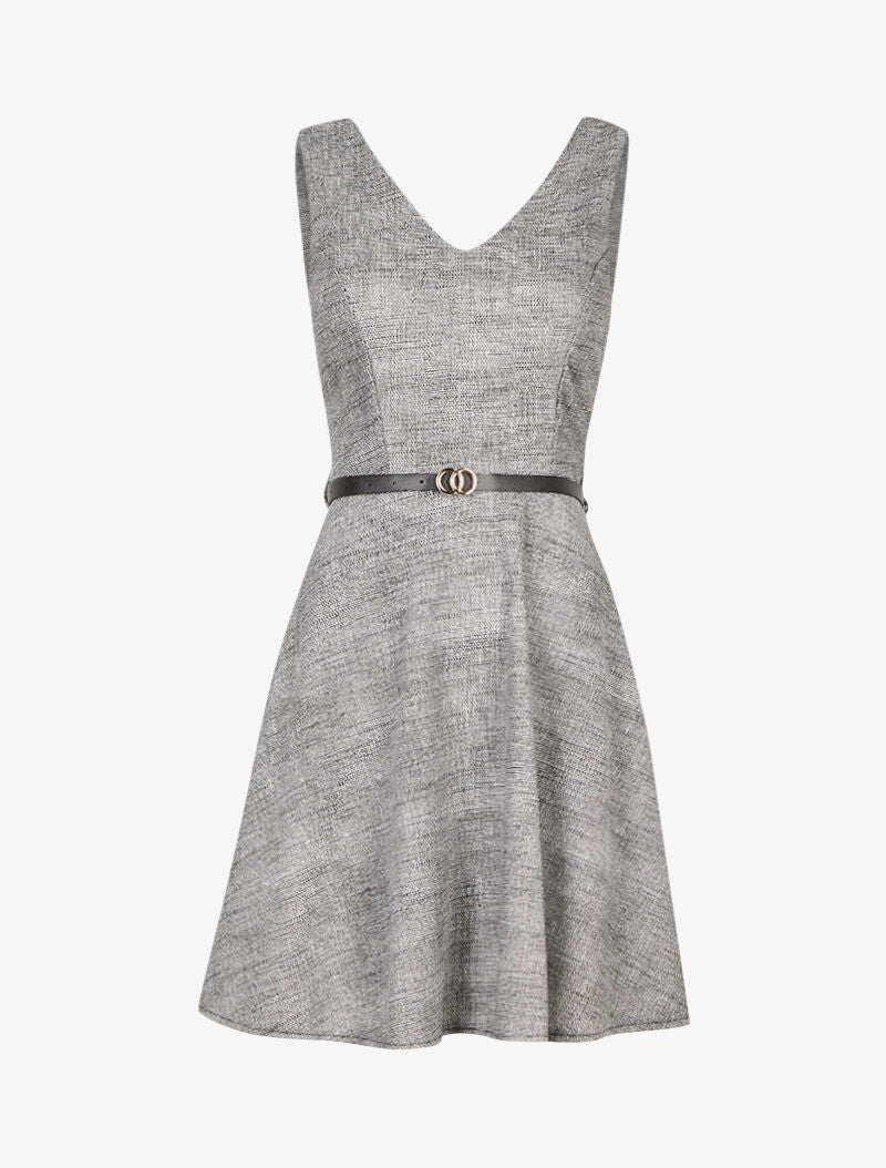Robe patineuse sans manches effet tweed - Noir - 1