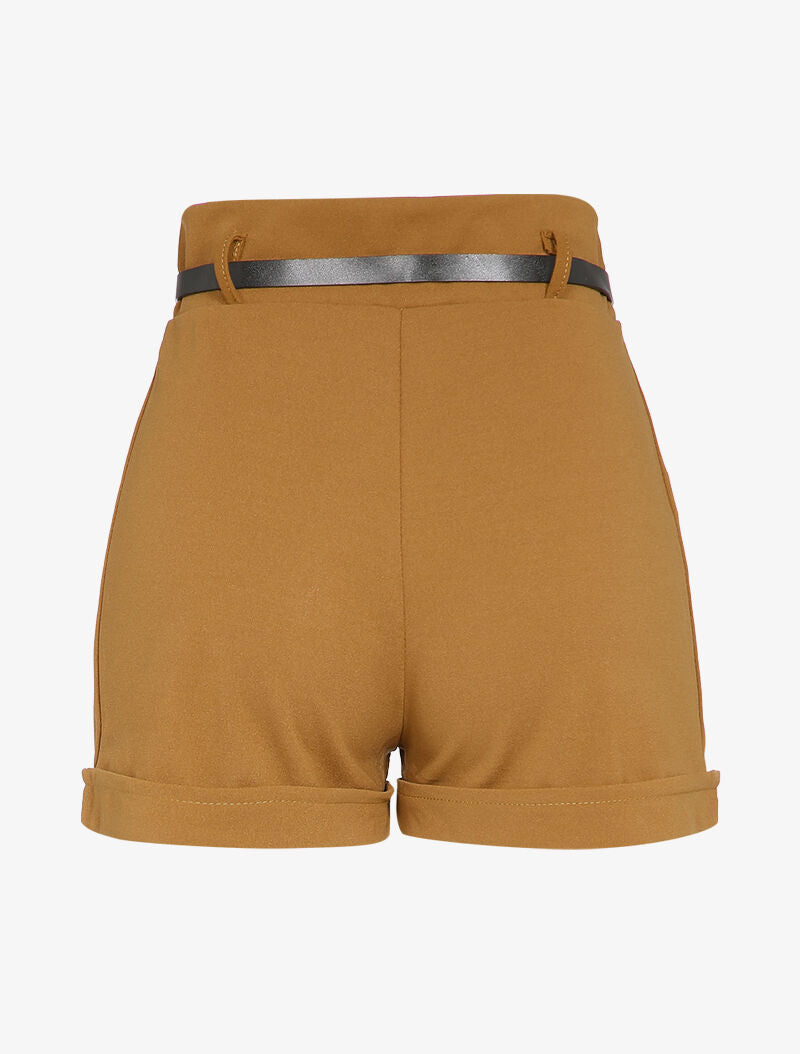 Short taille haute à boutons stylisés - Camel - 2