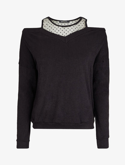 Pull fin à empiècement voile transparent - Noir - 1