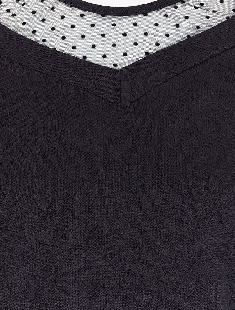 Pull fin à empiècement voile transparent - Noir - 3