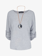 Pull à manches chauve-souris rabattables - Gris chiné - 1