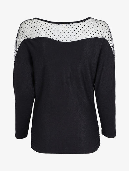 Pull fin à empiècement dentelle stretch - Noir - 2