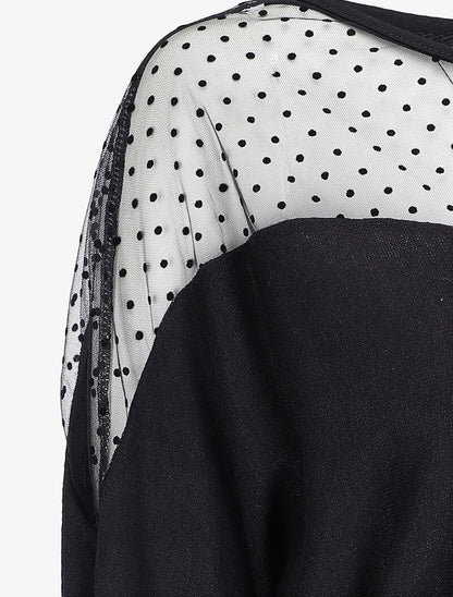 Pull fin à empiècement dentelle stretch - Noir - 3