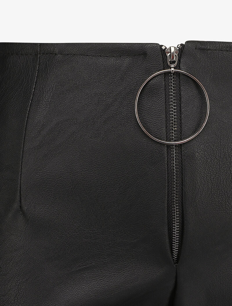 Pantalon en simili à grand anneau - Noir - 3