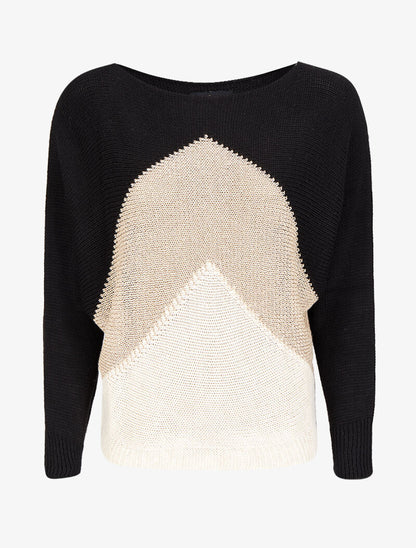 Pull à manches raglan et motif géométrique irisé - Noir - 4