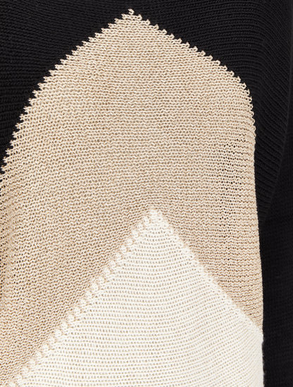 Pull à manches raglan et motif géométrique irisé - Noir - 3