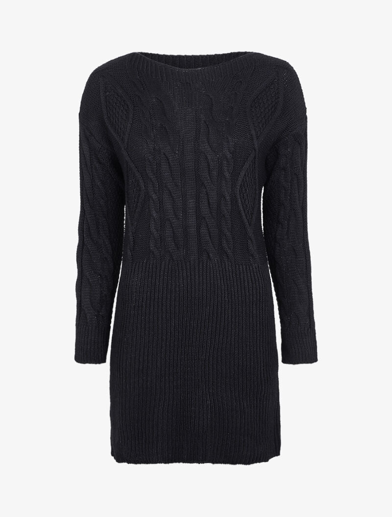 Robe pull à maille torsadée - Noir - 1