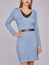 Robe pull à col V en dentelle - Bleu - 1